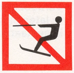 Verkeersbord A.14 voor de scheepvaart dat waterskiën verbiedt