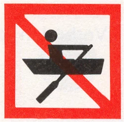 Verkeersbord A.16 voor de scheepvaart dat geldt als verbod voor door spierkracht voortbewogen schepen