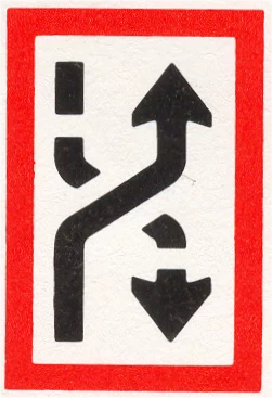 Verkeersbord B.4b voor de scheepvaart dat verplicht oversteken naar stuurboord aangeeft