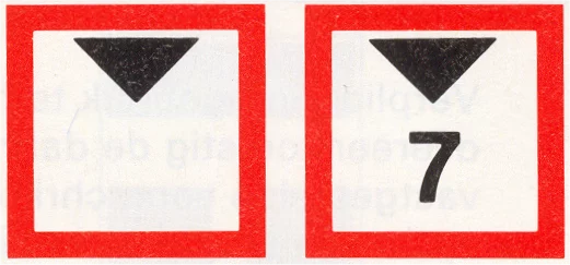 Verkeersbord C.2 voor de scheepvaart dat een beperkte doorvaarthoogte in meters aangeeft