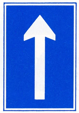 Verkeersbord D.3b voor de scheepvaart dat een aanbevolen vaarrichting met lichtsein aangeeft