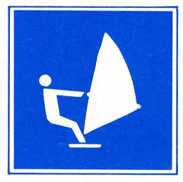 Verkeersbord E.20 voor de scheepvaart dat zeilplanken toestaat