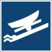 Verkeersbord E.22 voor de scheepvaart dat een trailerhelling voor te water laten aanduidt