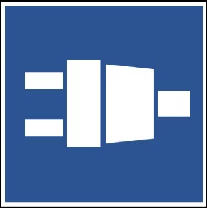 Verkeersbord E.25 voor de scheepvaart dat walstroom beschikbaar aanduidt