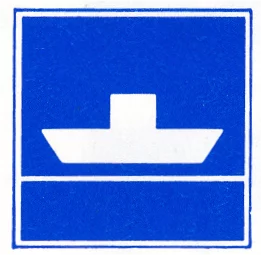 Verkeersbord E.4a voor de scheepvaart dat een niet-vrijvarende veerpont aanduidt
