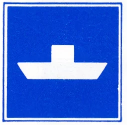 Verkeersbord E.4b voor de scheepvaart dat een vrijvarende veerpont aanduidt