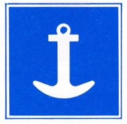 Verkeersbord E.6 voor de scheepvaart dat ankeren toestaat