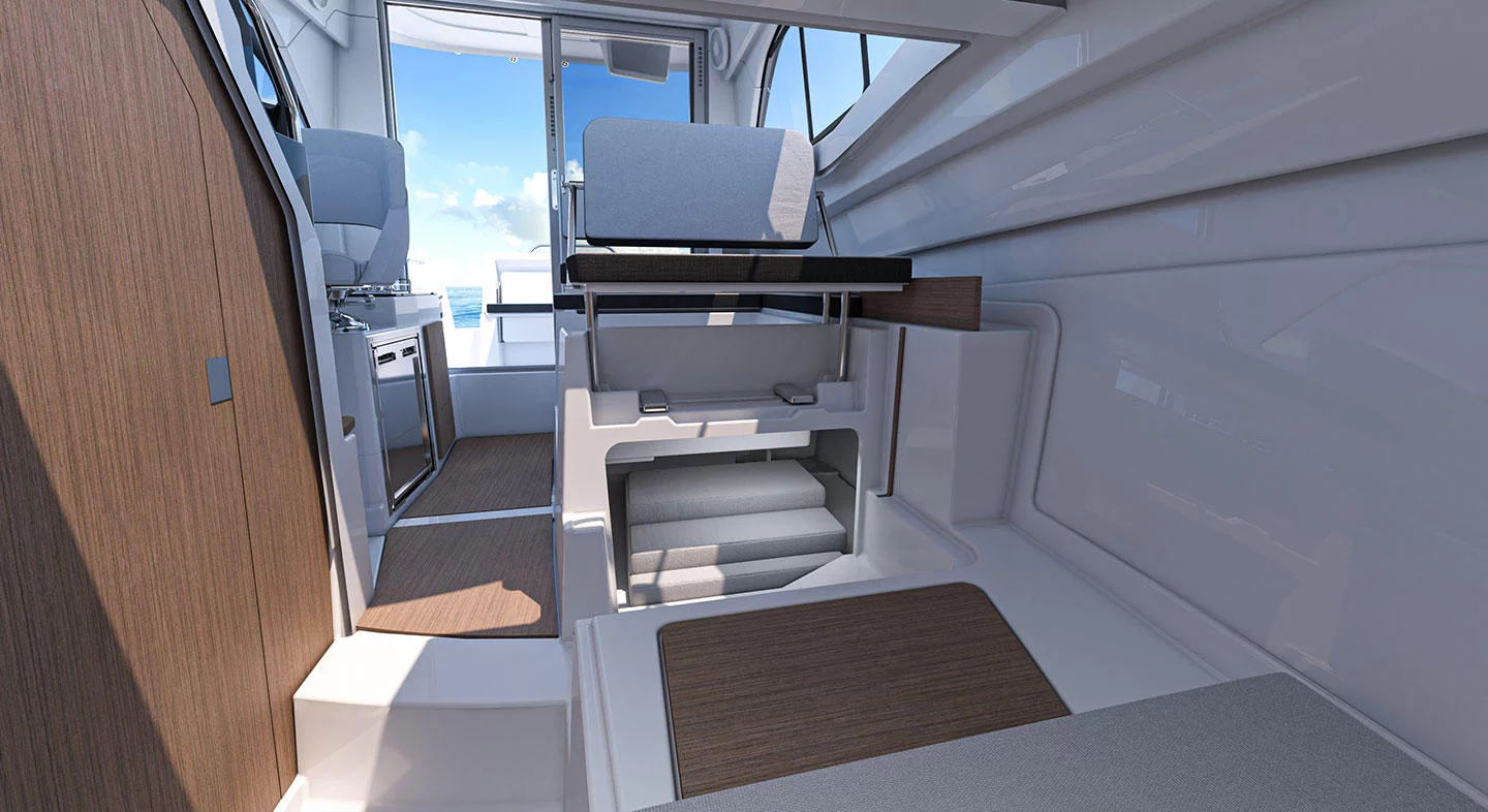 Vaartlander_BeneteauAntares7-23 Zithoek en tafel in cabine van Beneteau Antares 7