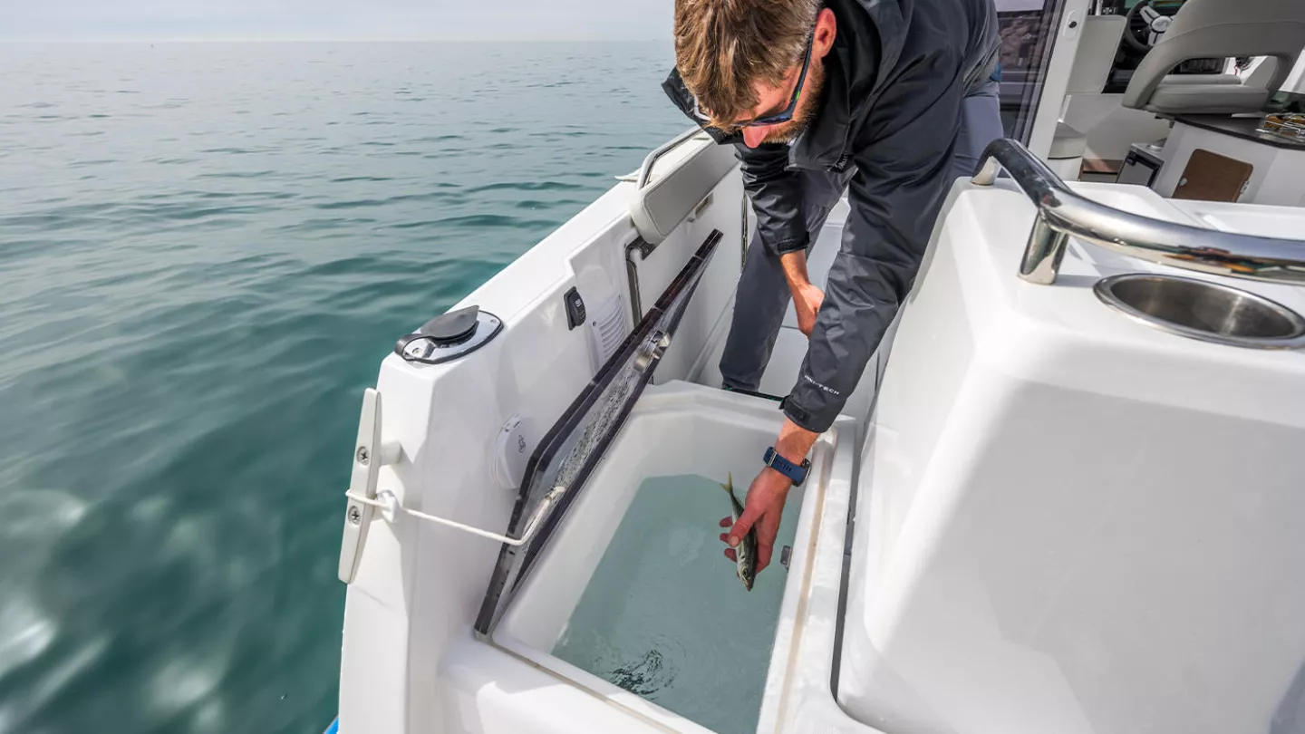 Vaartlander_BeneteauAntares8Fishing-10 Zijgang en gangboord van Beneteau Antares 8 Fishing