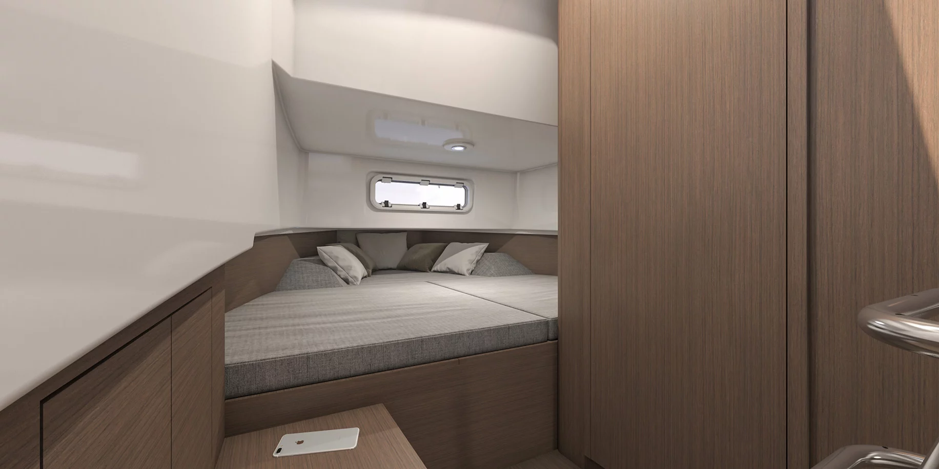 Vaartlander_BeneteauFlyer9SPACEdeck-10 Bed en opbergruimte in cabine van Beneteau Flyer 9 SPACEdeck