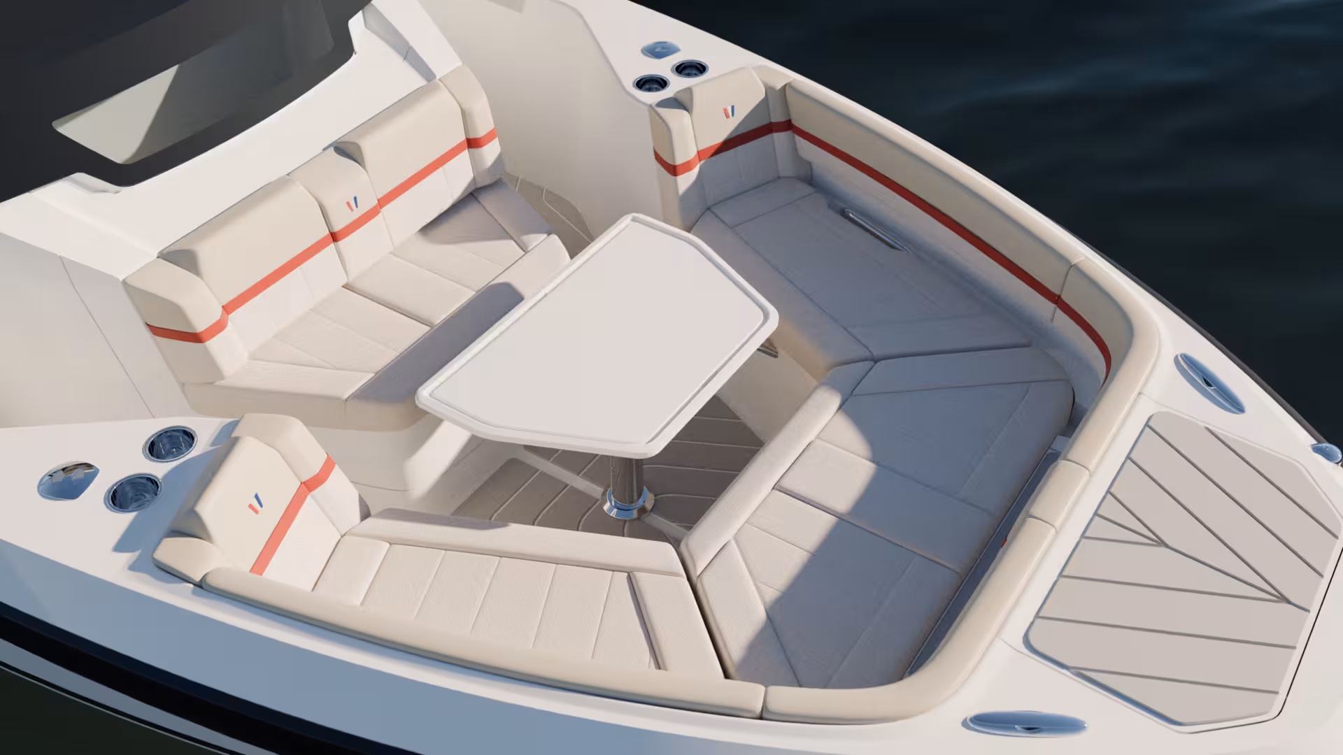 Vaartlander_Wellcraft28Explorer-2 Zitgedeelte in Wellcraft 28 Explorer met tafel en comfortabele indeling