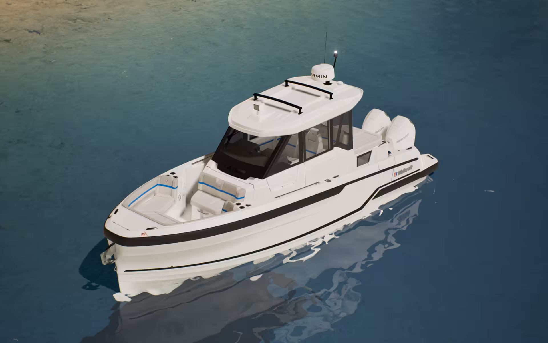 Vaartlander_Wellcraft28Explorer-27 Wellcraft 28 Explorer motorboot overzicht met T-top en open dek