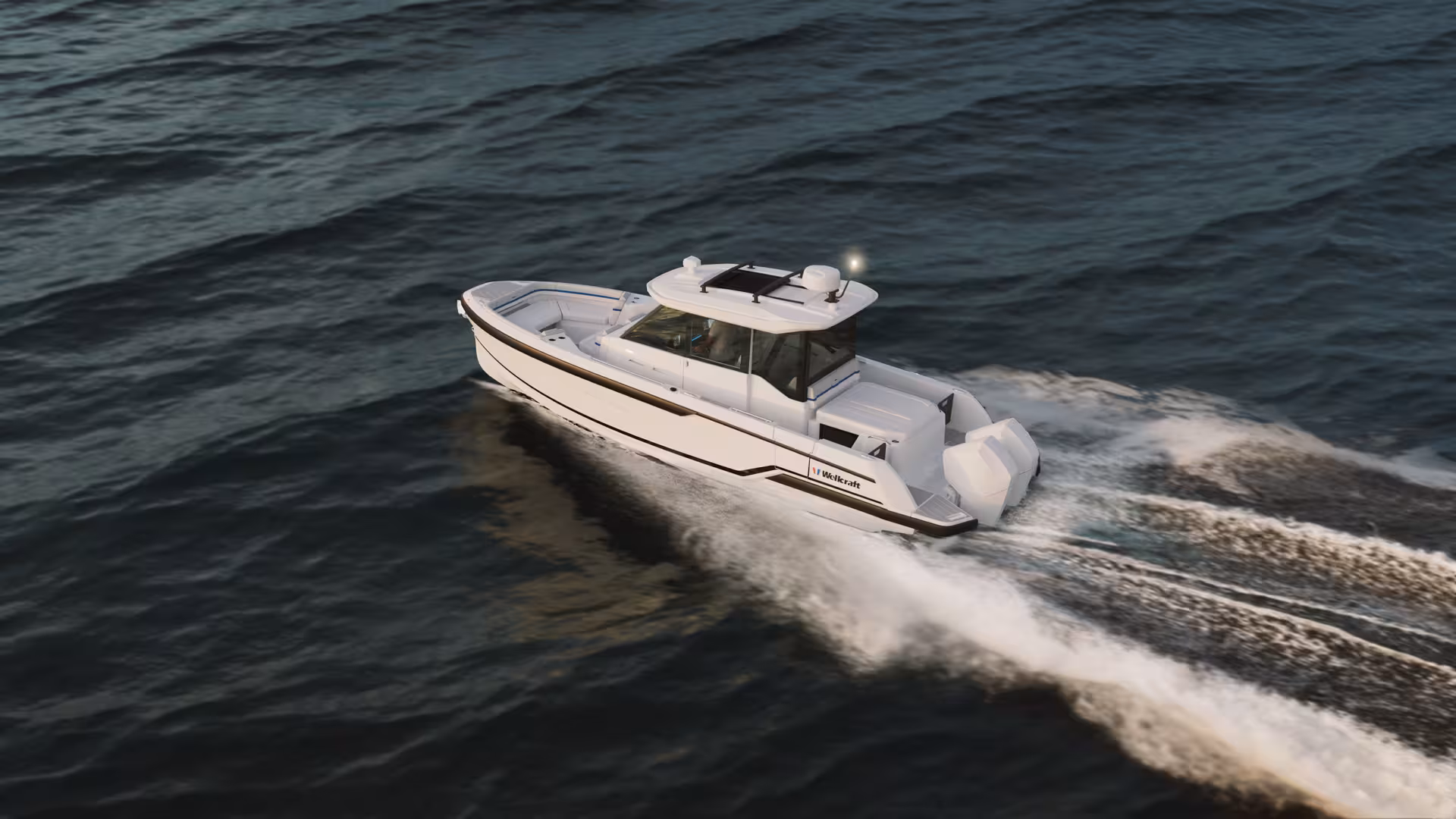 Vaartlander_Wellcraft28Explorer-28 Wellcraft 28 Explorer console boot varend op open water met sportieve prestaties
