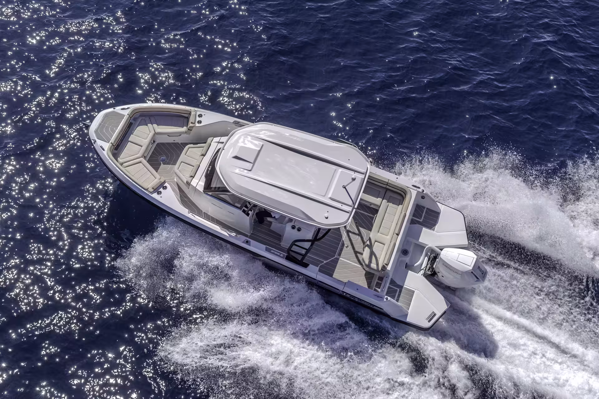 Vaartlander_Wellcraft28T-Top-8 Wellcraft 28 T-Top van bovenaf gezien met volledige dekindeling